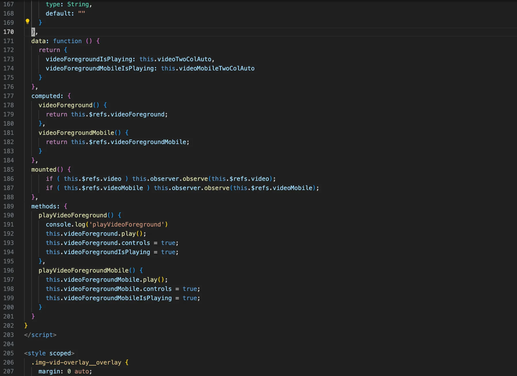 screenshot of Vue code